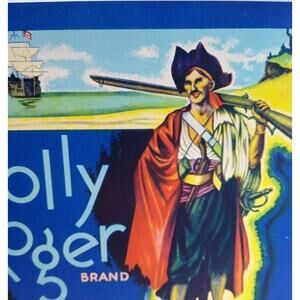 Jolly Roger Sea Pirate Ship Ocean Fruit Crate Label Vintage Original 1930s